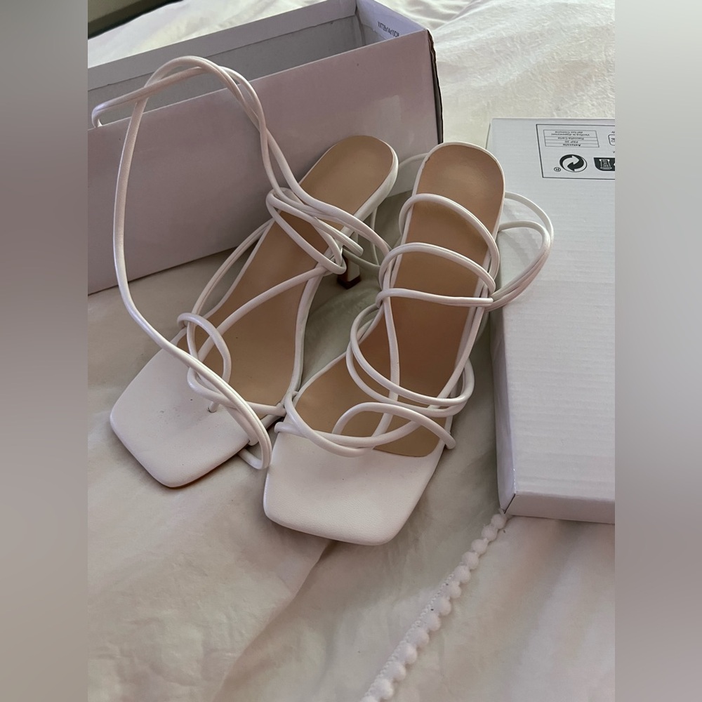 white lace up heels